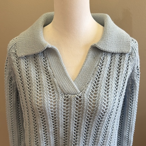 Haven Well Within Open Stitch Johnny Collar Light Blue Sweater Size S - Picture 6 of 12
